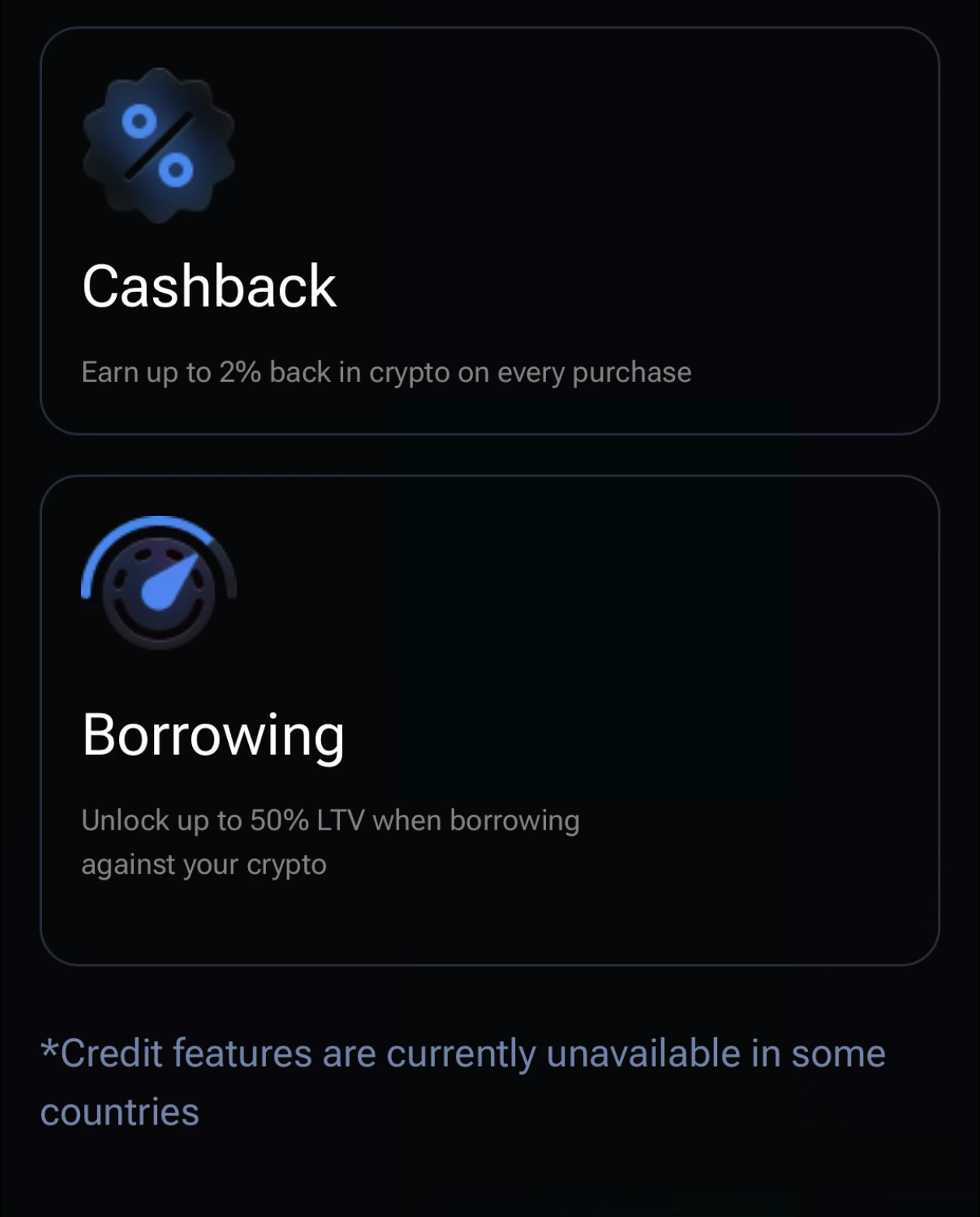 1inch app showing cashback and additional card features