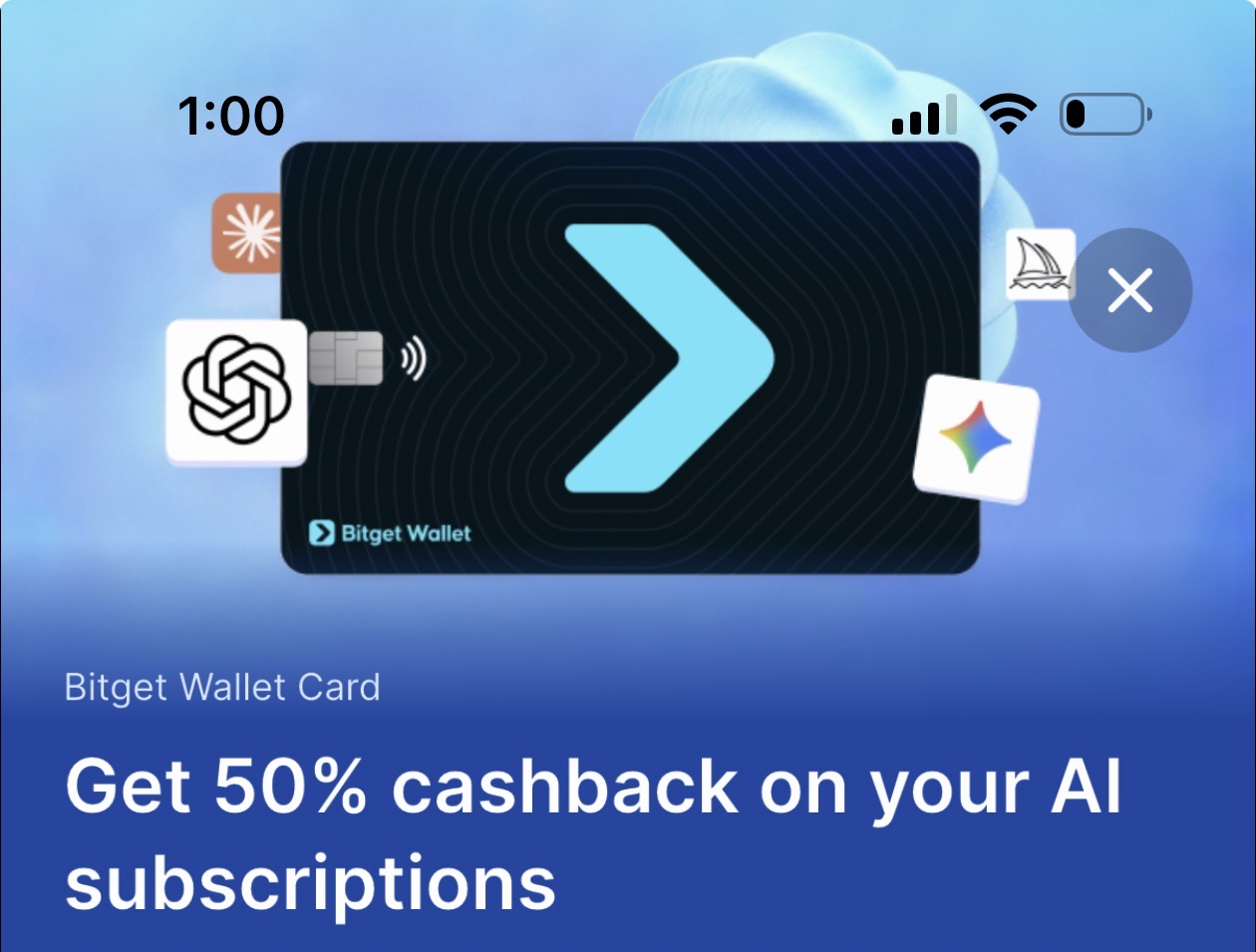 Bitget Wallet Card 50% AI subscription cashback promotion