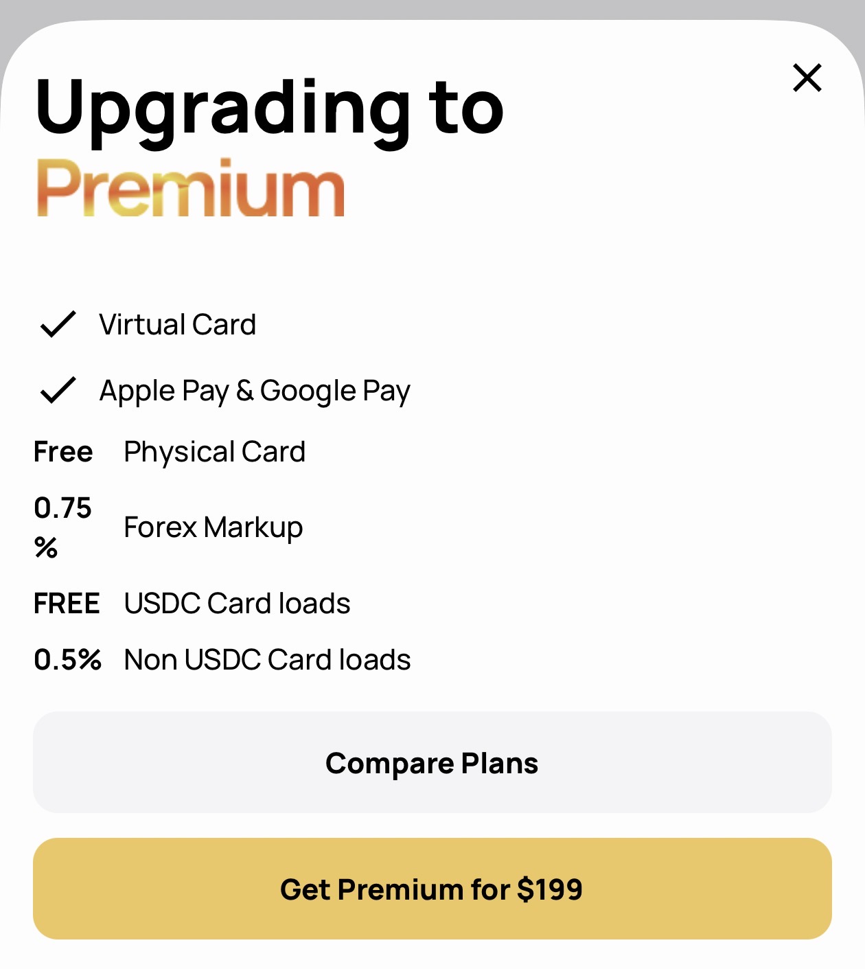 Cypher Premium upgrade screen showing $199 per year price with key benefits