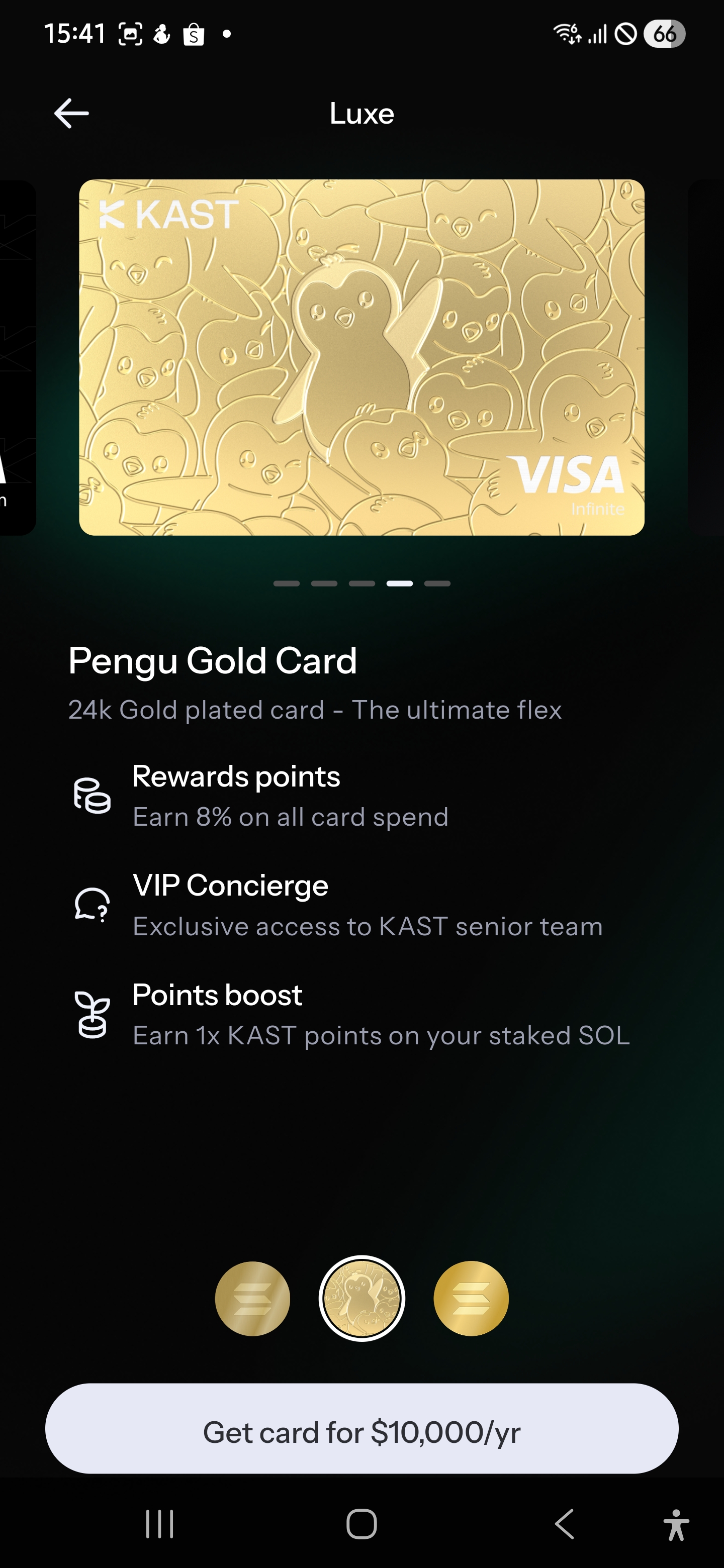 KAST Pengu Gold Card - Luxe tier, 8% rewards points, $10,000/yr