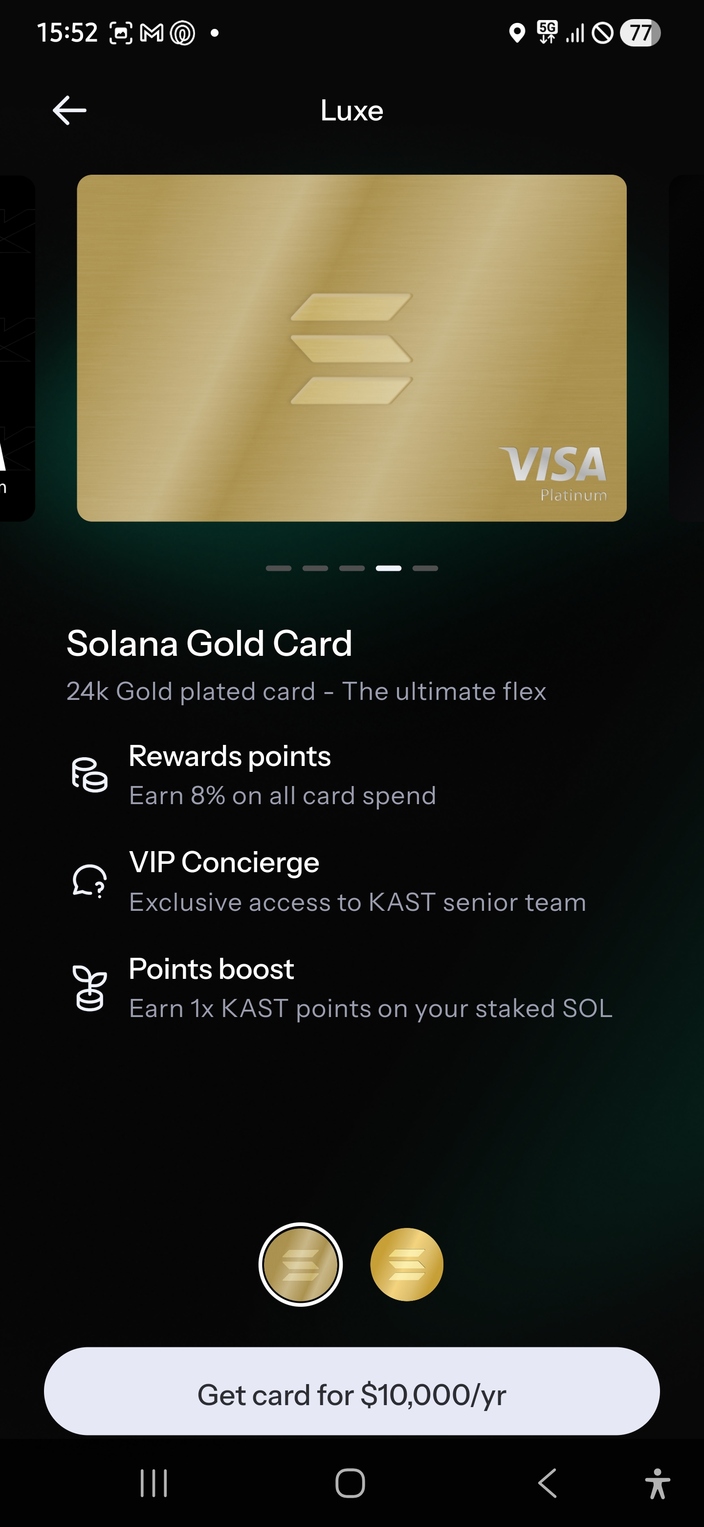 KAST Solana Gold Card - 24K gold plated