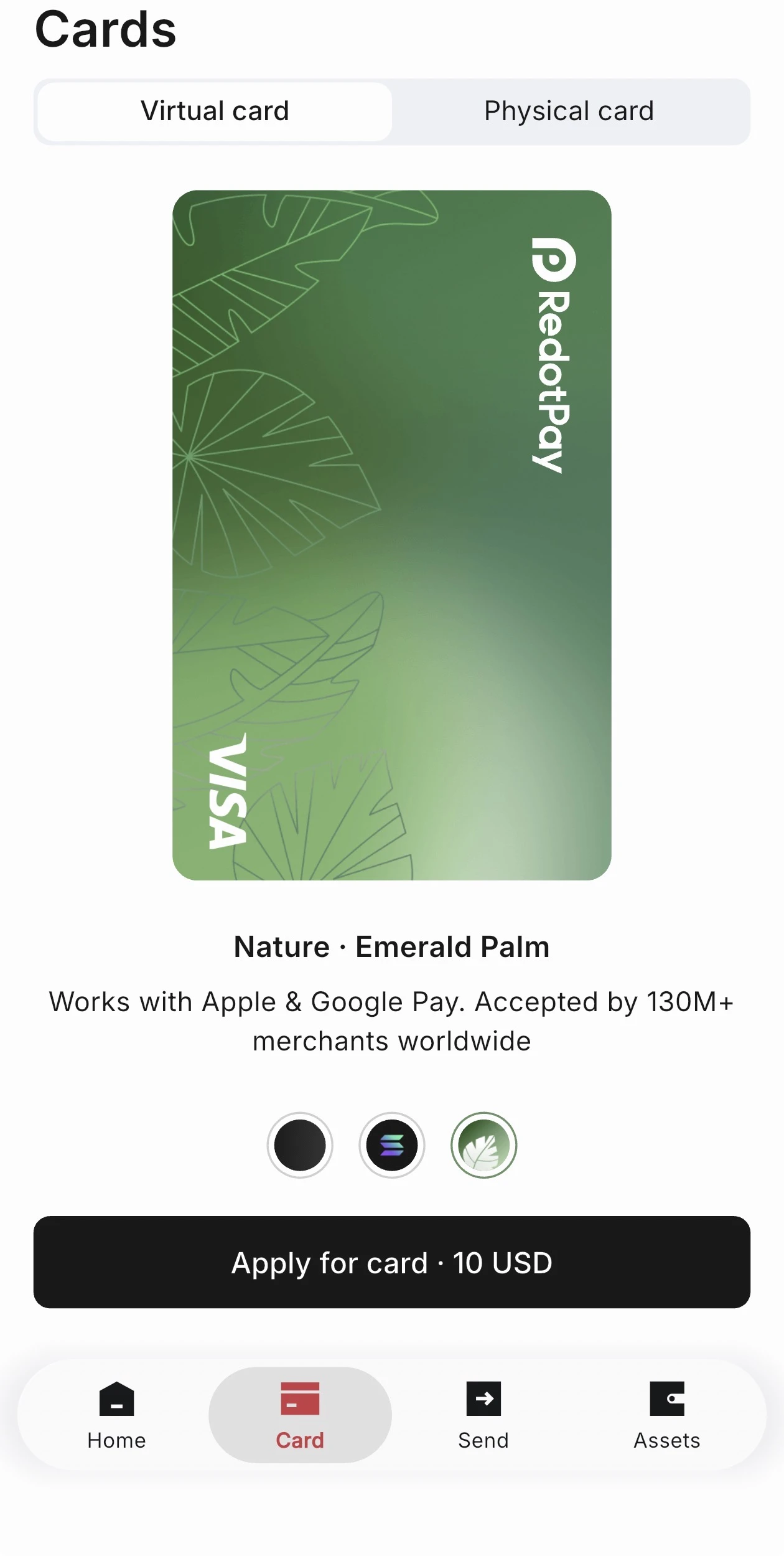 RedotPay Emerald Palm design