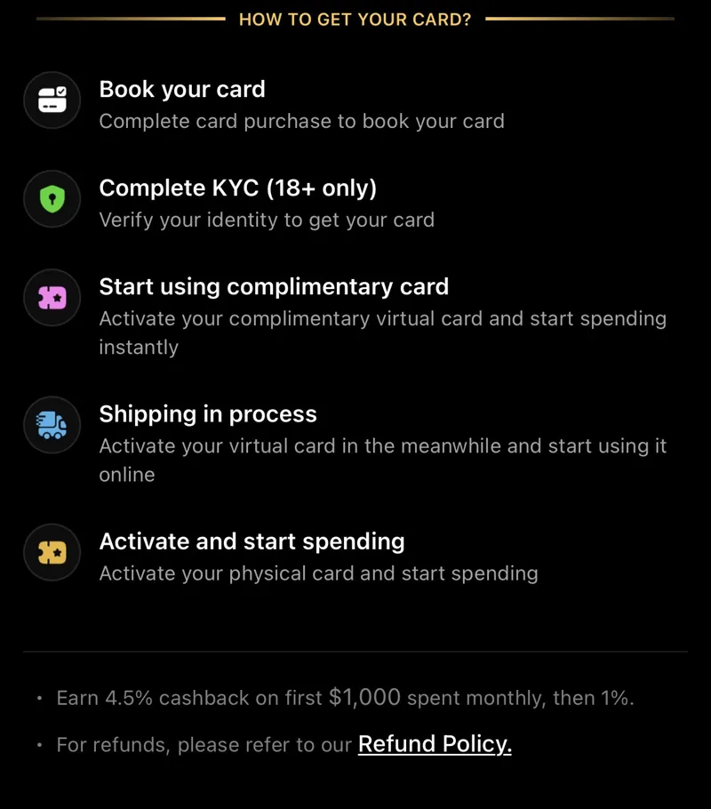 Tria Signature membership screen showing Earn 4.5% cashback on first $1,000 spent monthly, then 1%